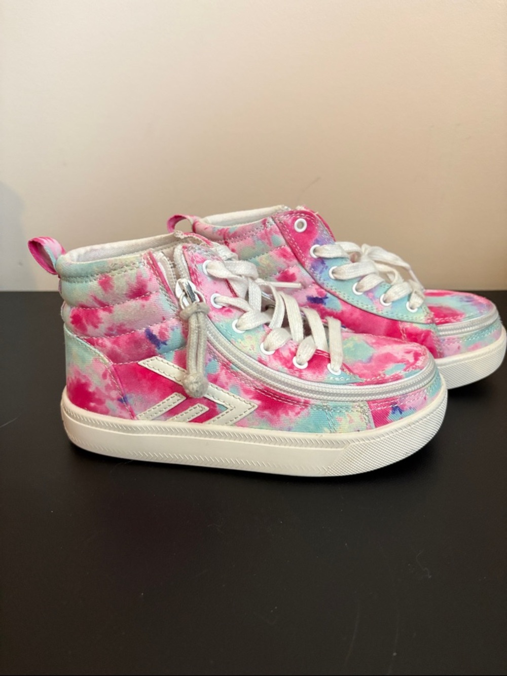 Billy Kids' Tie-Dye High-Top Sneakers with Side Zipper - Pink & Aqua